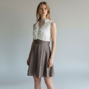 Anthropologie Fumblin' Foe Silk Tulle Lined Silk Tuxedo Neutral Dress Sz M